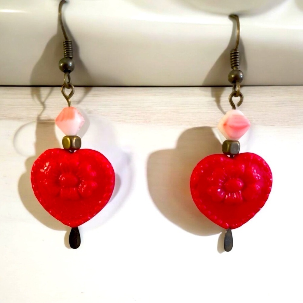 Czech Glass Heart Beaded Earrings